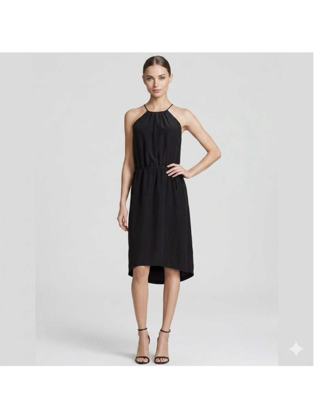 NWT Joie Florilege Silk Dress M Medium Caviar Black Halter High Low Midi